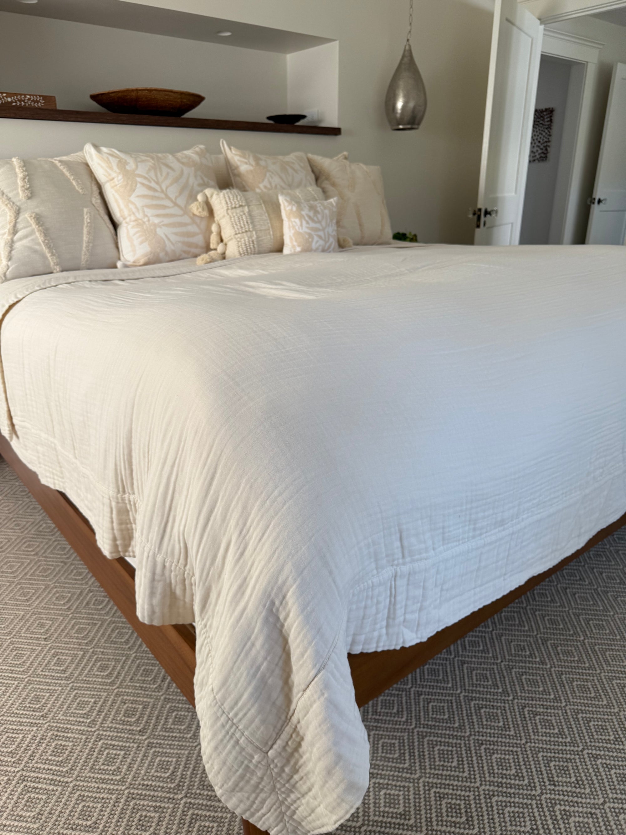Dye-Free Natural All-Season Organic Muslin King Blanket Adult Organic Cotton Muslin Blanket Gray Heron
