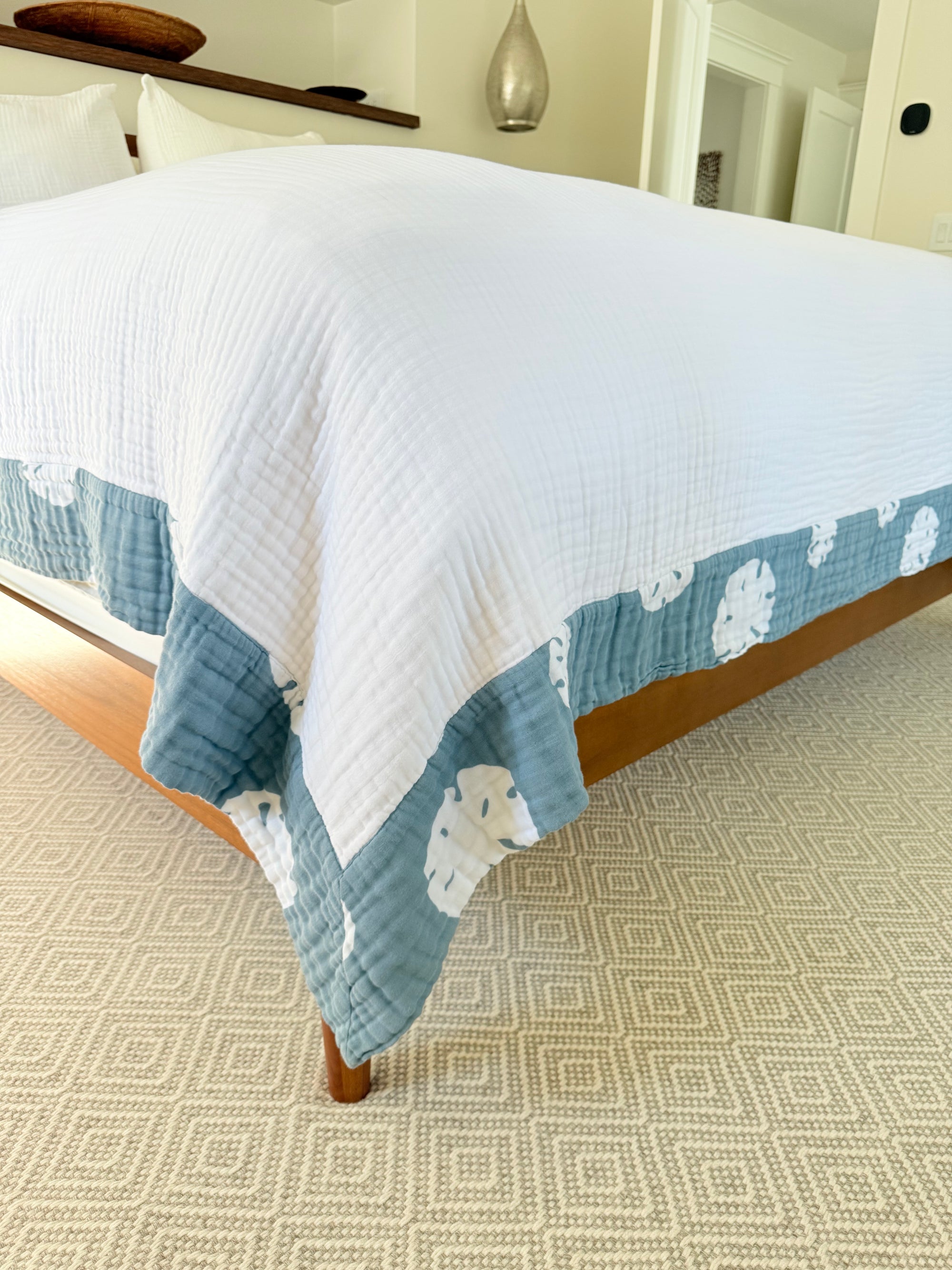 Sand Dollar and Slate All-Season Organic Muslin King Blanket Adult Organic Muslin Blanket Gray Heron