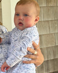Organic Pima Baby Footie Pajamas – Happy Heron Print - Gray Heron