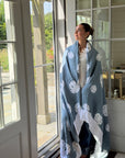 Organic Muslin All-Season Oversized Throw Blanket – Sand Dollar Slate & Snow Organic Cotton Muslin Blanket Gray Heron