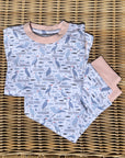 Organic Pima Toddler Pajamas - Happy Heron Print Gray Heron