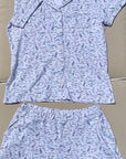 Women's Organic Pima Cotton Shortie Pajamas - Happy Heron Print Gray Heron XS