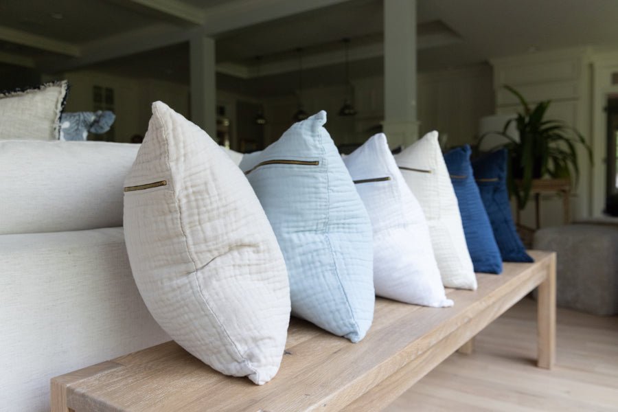 Chatham Blue Organic Muslin 22" Throw Pillowcase Organic Pillowcase Gray Heron