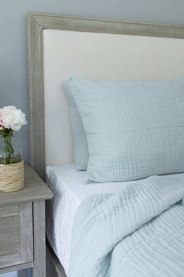 Glacial Sage Organic Muslin Queen Blanket Adult Organic Muslin Blanket Gray Heron