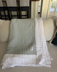 Glacial Sage & Snow All-Season Organic Muslin Throw Blanket Organic Cotton Muslin Blanket Gray Heron