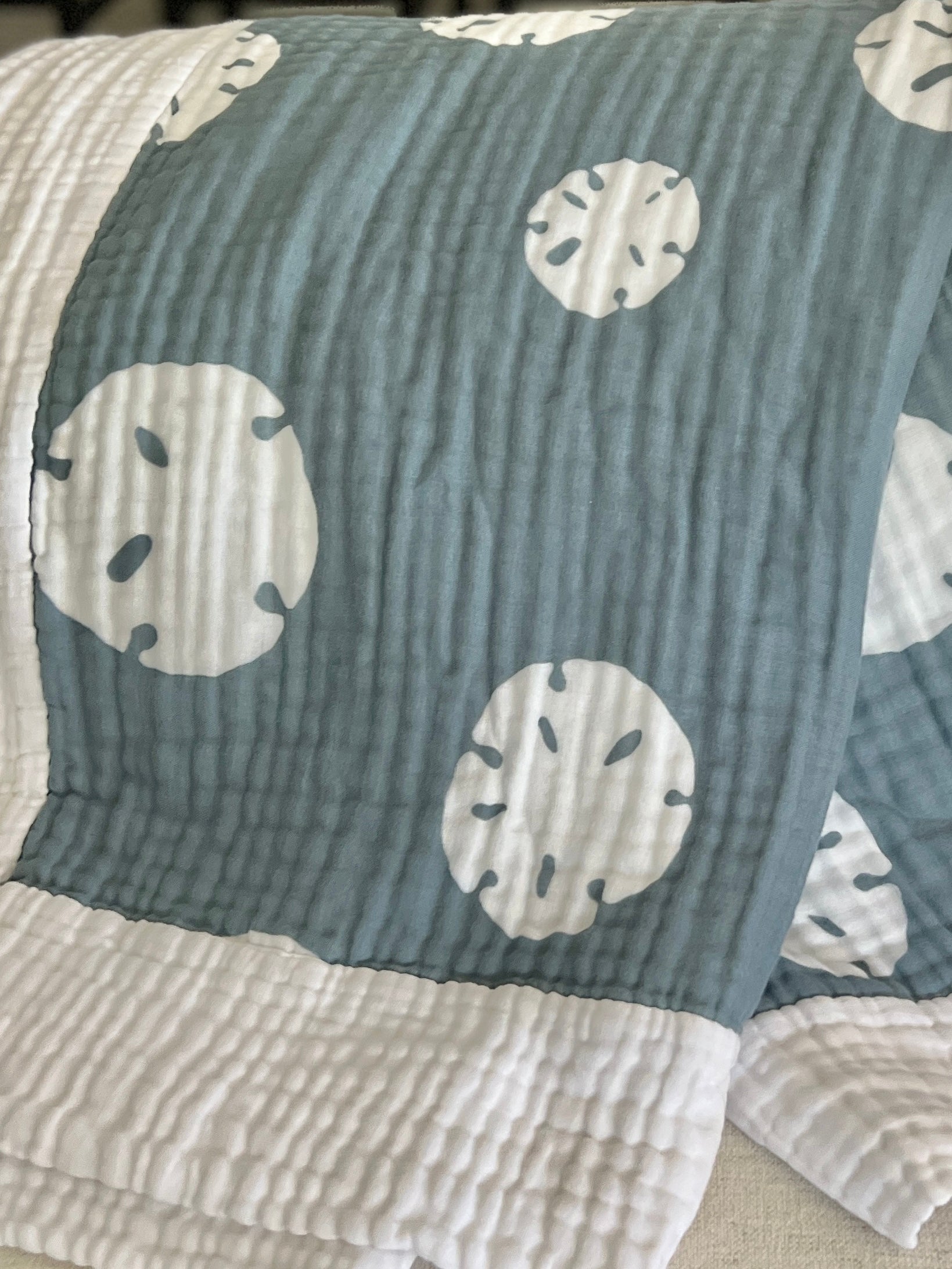 Sand Dollar Navy & Snow All - Season Organic Muslin Throw Blanket - Gray Heron