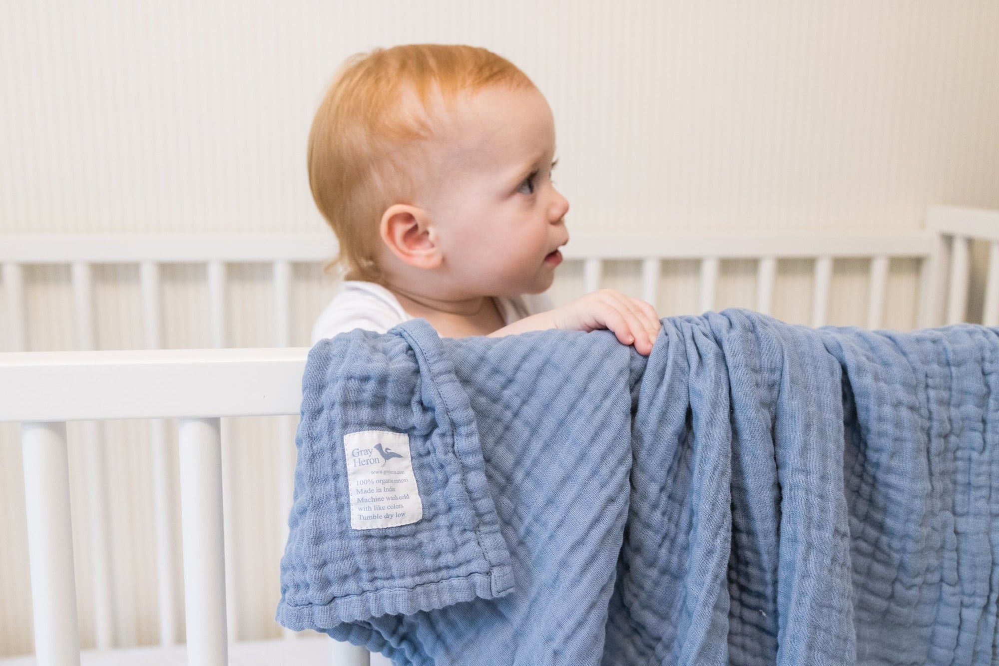 Lake Summer-Weight Organic Muslin Mini Blanket Organic Baby Blanket Gray Heron