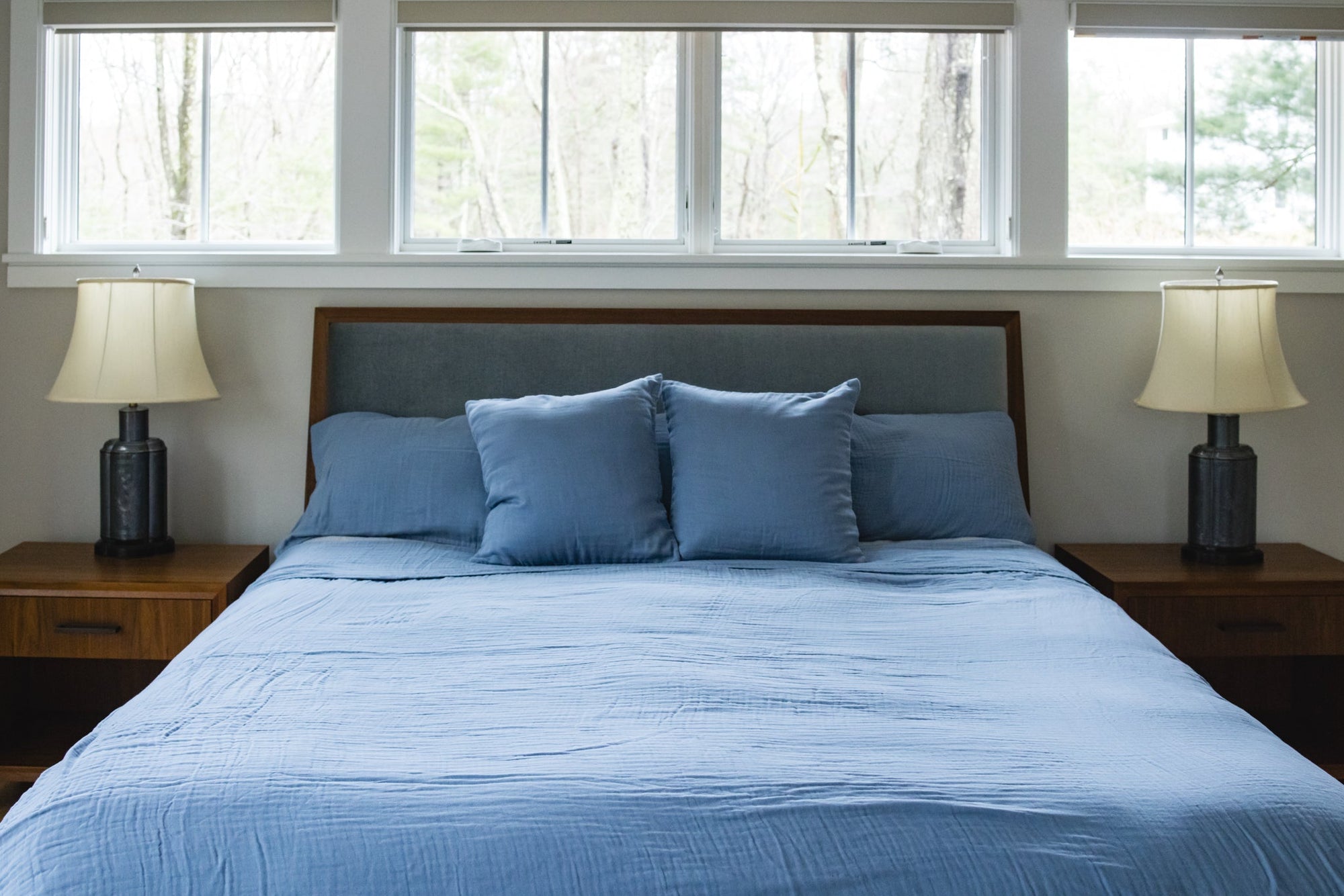 Lake Summer-Weight Organic Muslin Queen Blanket Adult Organic Cotton Muslin Blanket Gray Heron