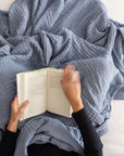 Lake Summer-Weight Organic Muslin Queen Blanket Adult Organic Cotton Muslin Blanket Gray Heron