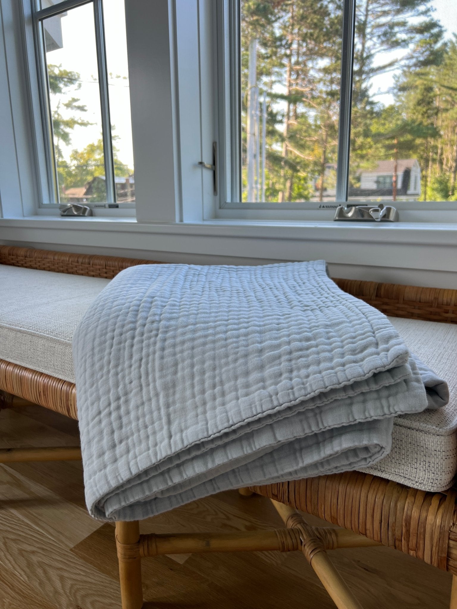 Mist All-Season Organic Muslin Throw Blanket Organic Cotton Muslin Blanket Gray Heron