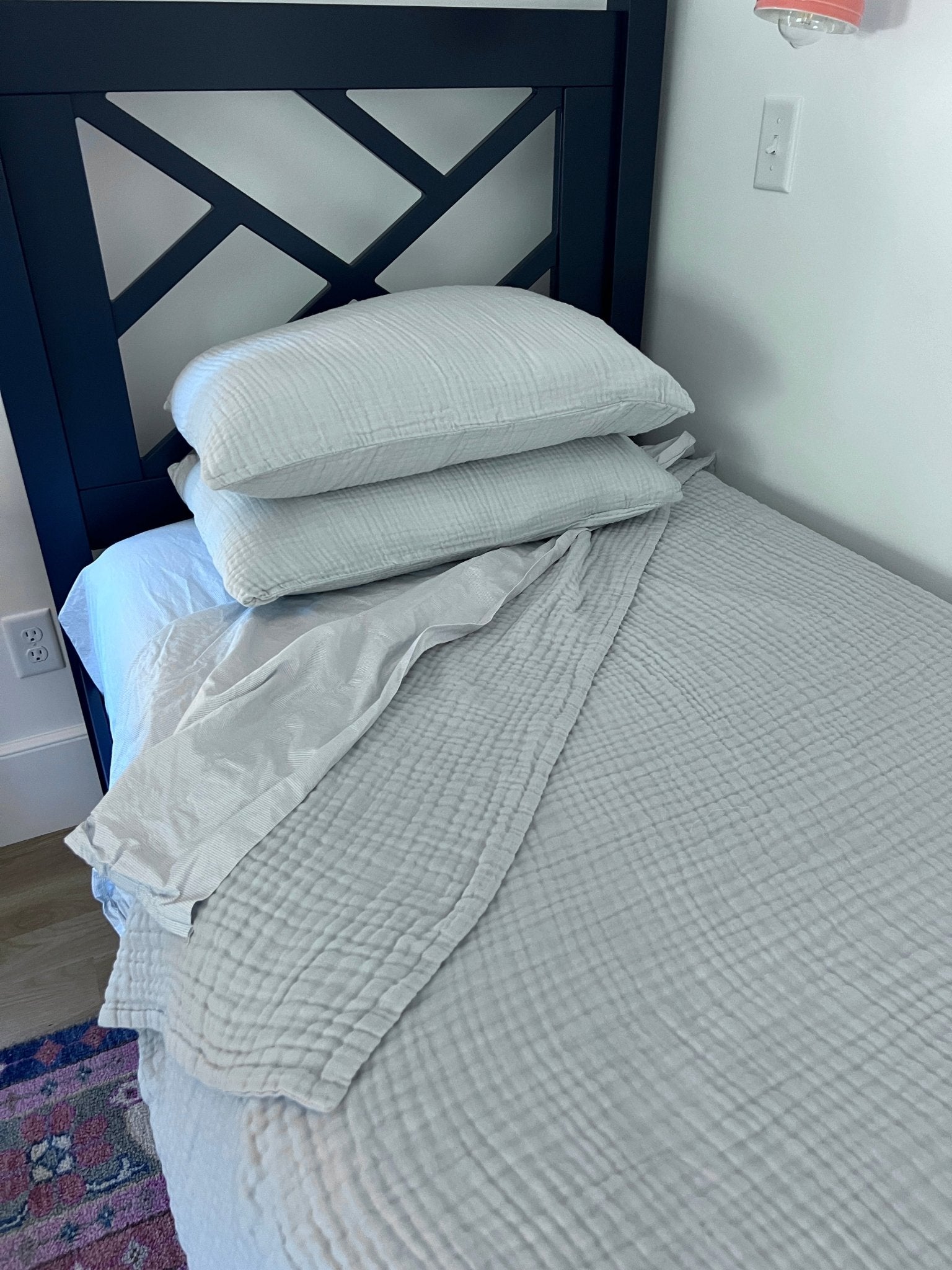 Mist All-Season Organic Muslin Twin Blanket Organic Cotton Muslin Blanket Gray Heron