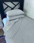 Mist All-Season Organic Muslin Twin Blanket Organic Cotton Muslin Blanket Gray Heron