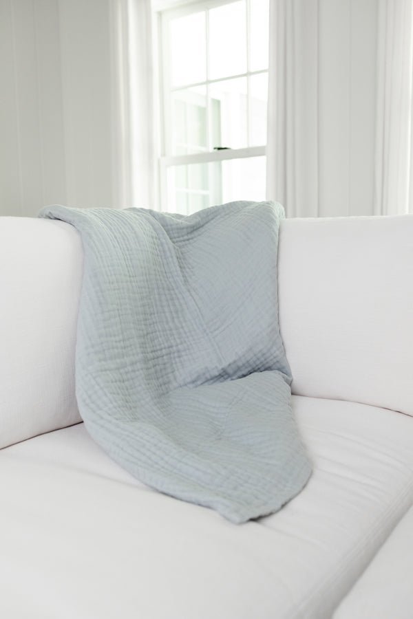 Mist Summer-Weight Organic Muslin Oversized Throw Blanket Organic Cotton Blanket Gray Heron