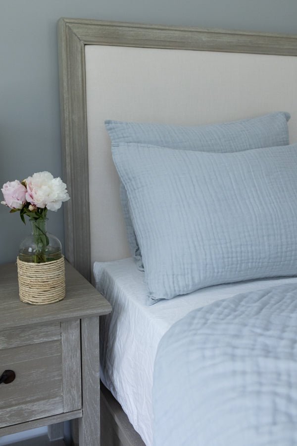 Mist Summer-Weight Organic Muslin Queen Blanket Adult Organic Cotton Muslin Blanket Gray Heron