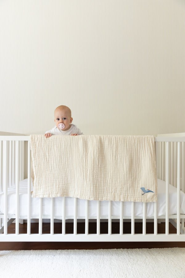 Dye-Free Natural All-Season Organic Muslin Mini Blanket Organic Baby Blanket Gray Heron