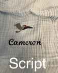 Dye-Free Natural All-Season Organic Muslin Mini Stork Blanket with Monogram Option 8 Layer Muslin Baby Blanket Gray Heron