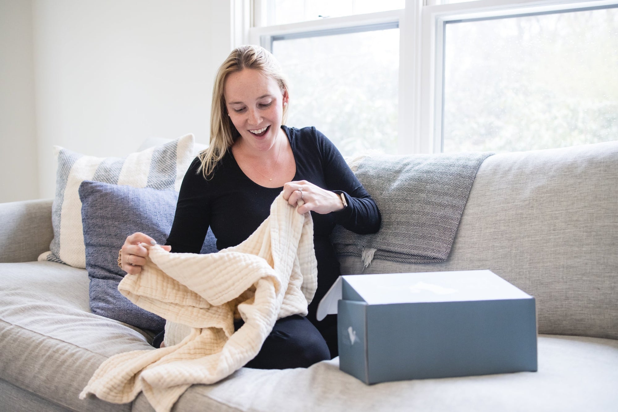 Dye-Free Natural All-Season Organic Muslin Mini Stork Blanket with Monogram Option 8 Layer Muslin Baby Blanket Gray Heron