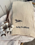 Dye-Free Natural All-Season Organic Muslin Mini Stork Blanket with Monogram Option 8 Layer Muslin Baby Blanket Gray Heron