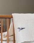 Dye-Free Natural All-Season Organic Muslin Mini Stork Blanket with Monogram Option 8 Layer Muslin Baby Blanket Gray Heron
