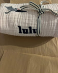Dye-Free Natural All-Season Organic Muslin Mini Stork Blanket with Monogram Option 8 Layer Muslin Baby Blanket Gray Heron