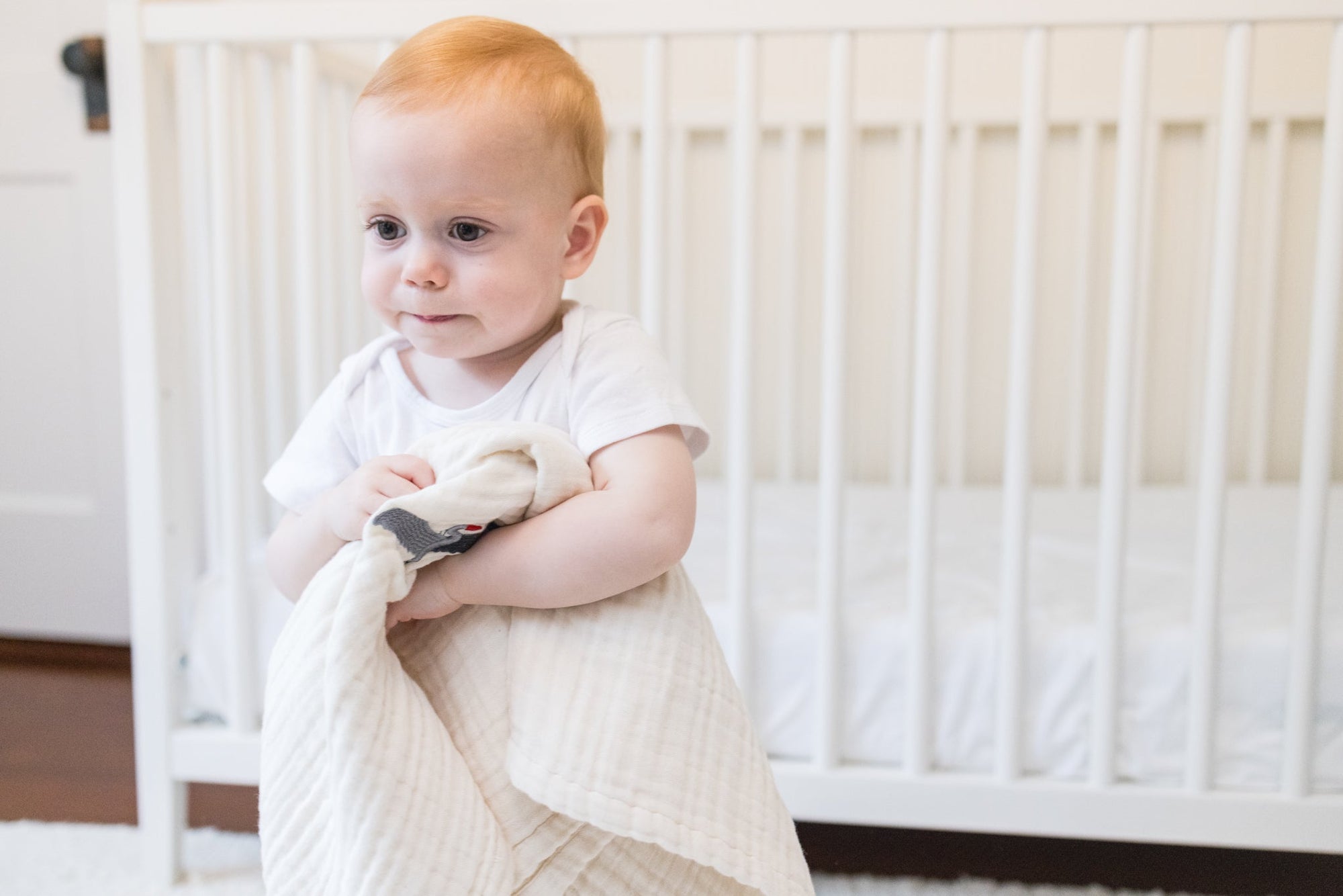 No-Dye, Natural Summer-Weight GOTS Organic Muslin Mini Stork Blanket Monogram Option Organic Baby Blanket Gray Heron