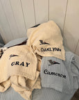 No-Dye, Natural Summer-Weight GOTS Organic Muslin Mini Stork Blanket Monogram Option Organic Baby Blanket Gray Heron