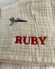 No-Dye, Natural Summer-Weight GOTS Organic Muslin Mini Stork Blanket Monogram Option Organic Baby Blanket Gray Heron