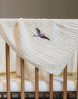 No-Dye, Natural Summer-Weight GOTS Organic Muslin Mini Stork Blanket Monogram Option Organic Baby Blanket Gray Heron