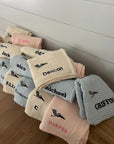 No-Dye, Natural Summer-Weight GOTS Organic Muslin Mini Stork Blanket Monogram Option Organic Baby Blanket Gray Heron