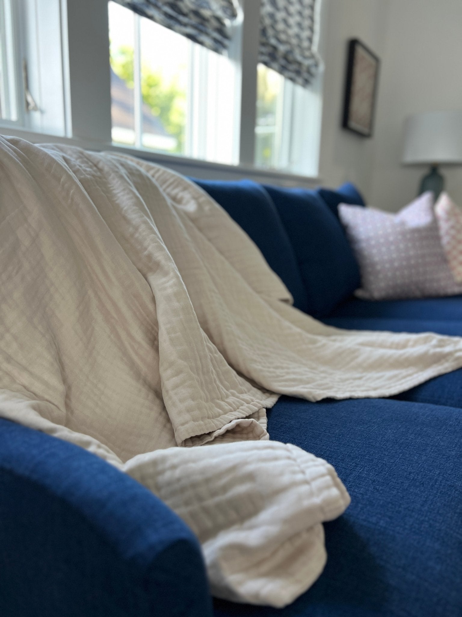 Dye-Free Natural Summer-Weight Organic Muslin Oversized Throw Blanket Adult Organic Cotton Muslin Blanket Gray Heron