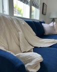 Dye-Free Natural Summer-Weight Organic Muslin Oversized Throw Blanket Adult Organic Cotton Muslin Blanket Gray Heron
