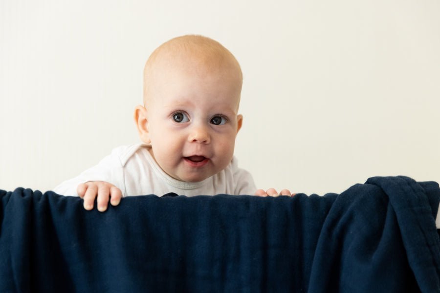 Navy All-Season Organic Muslin Mini Blanket 8 Layer Muslin Baby Blanket Gray Heron
