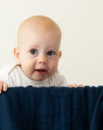 Navy All-Season Organic Muslin Mini Blanket 8 Layer Muslin Baby Blanket Gray Heron