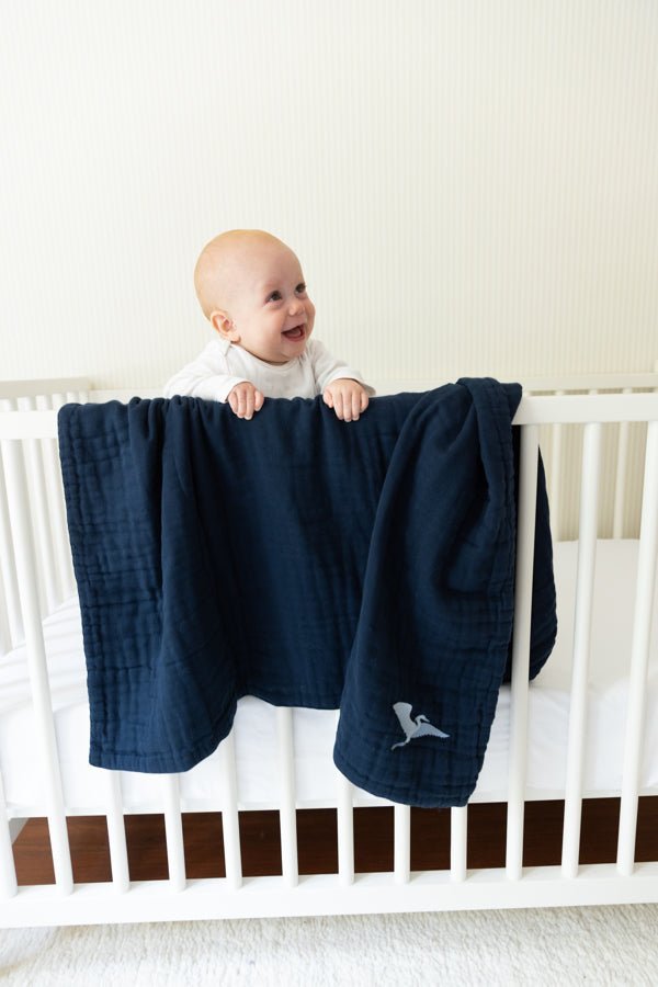 Navy All-Season Organic Muslin Mini Blanket 8 Layer Muslin Baby Blanket Gray Heron