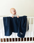 Navy All-Season Organic Muslin Mini Blanket 8 Layer Muslin Baby Blanket Gray Heron