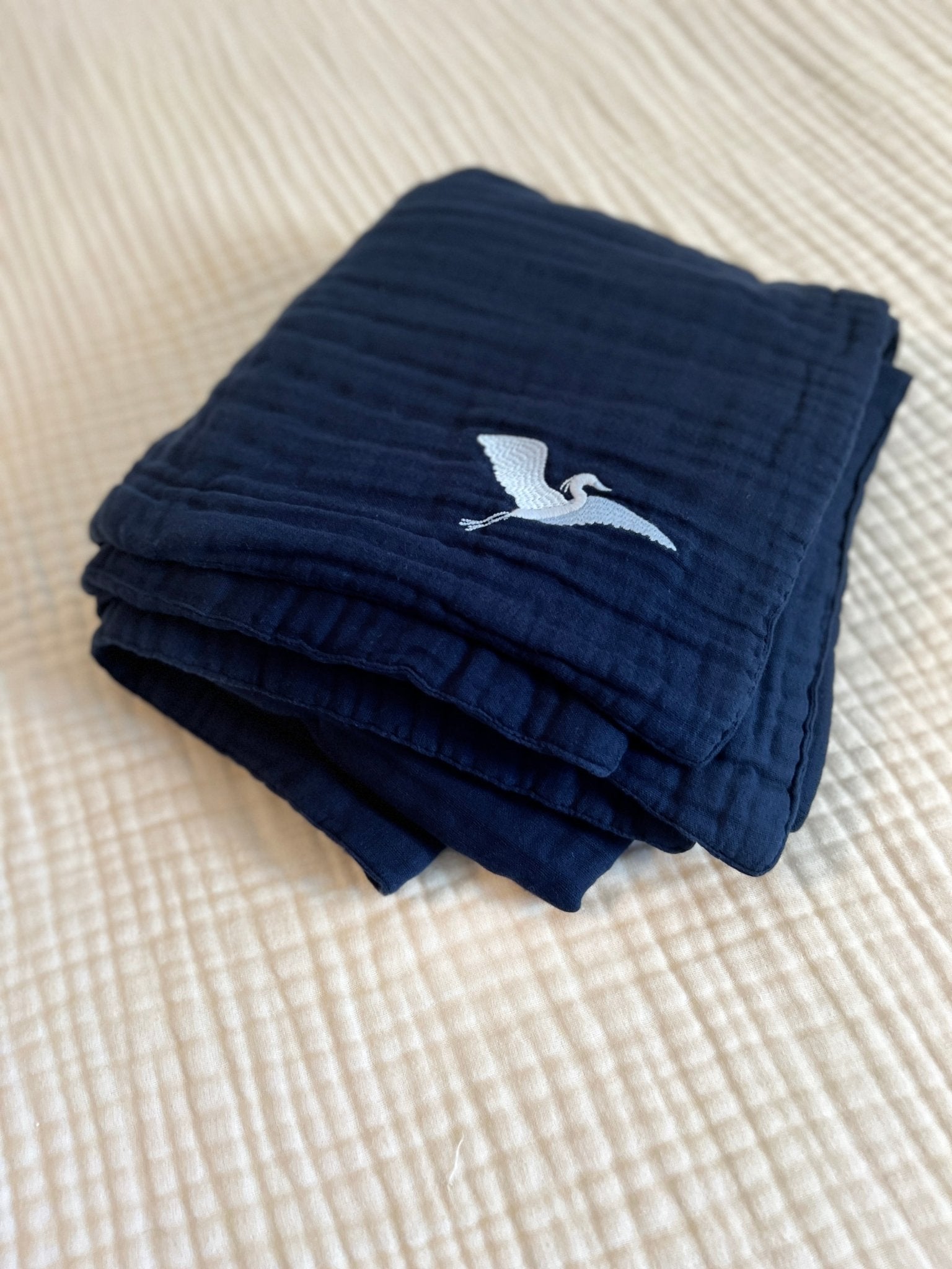 Navy All-Season Organic Muslin Mini Blanket 8 Layer Muslin Baby Blanket Gray Heron