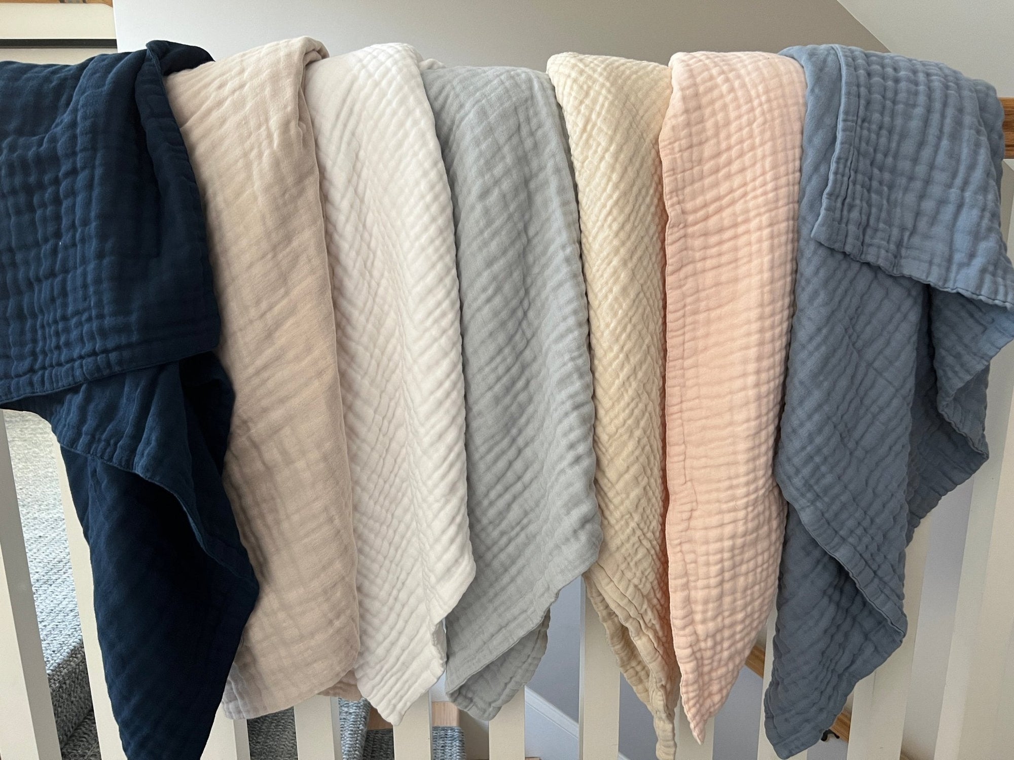 Navy All-Season Organic Muslin Mini Blanket 8 Layer Muslin Baby Blanket Gray Heron