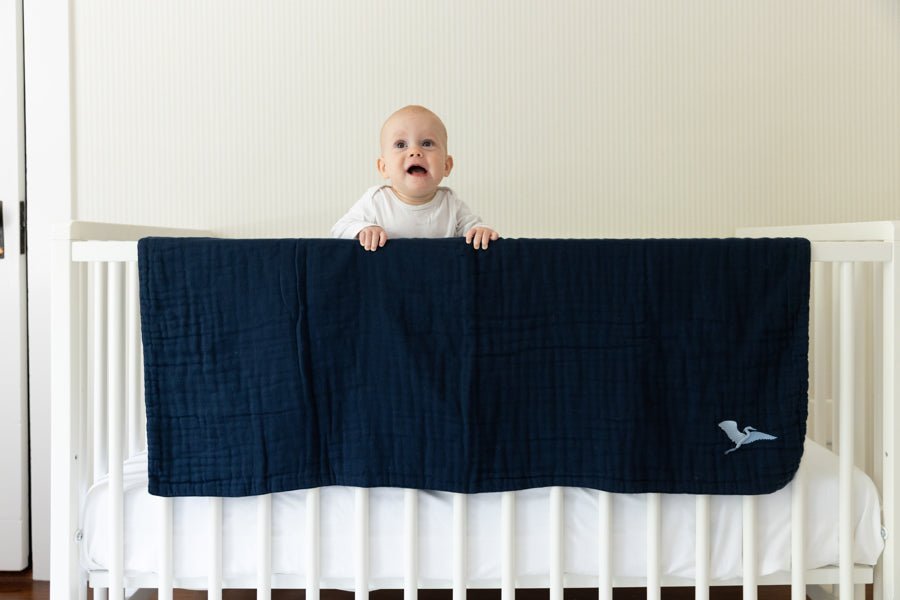 Navy All-Season Organic Muslin Mini Blanket 8 Layer Muslin Baby Blanket Gray Heron