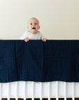 Navy All-Season Organic Muslin Mini Blanket 8 Layer Muslin Baby Blanket Gray Heron