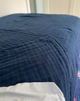 Navy All-Season Organic Muslin Twin Blanket Organic Cotton Muslin Blanket Gray Heron