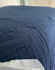 Organic Muslin All-Season Oversized Throw/Twin Blanket – Chatham Blue with Self-Border 8 Layer Cotton Muslin Oversized Throw Gray Heron