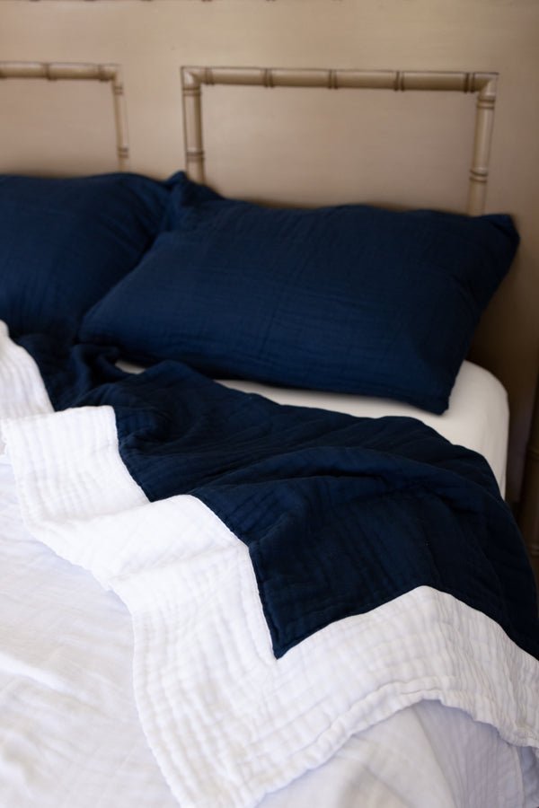 Navy and Snow All-Season Organic Muslin Queen Blanket Adult Organic Cotton Muslin Blanket Gray Heron