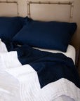 Navy and Snow All-Season Organic Muslin Queen Blanket Adult Organic Cotton Muslin Blanket Gray Heron