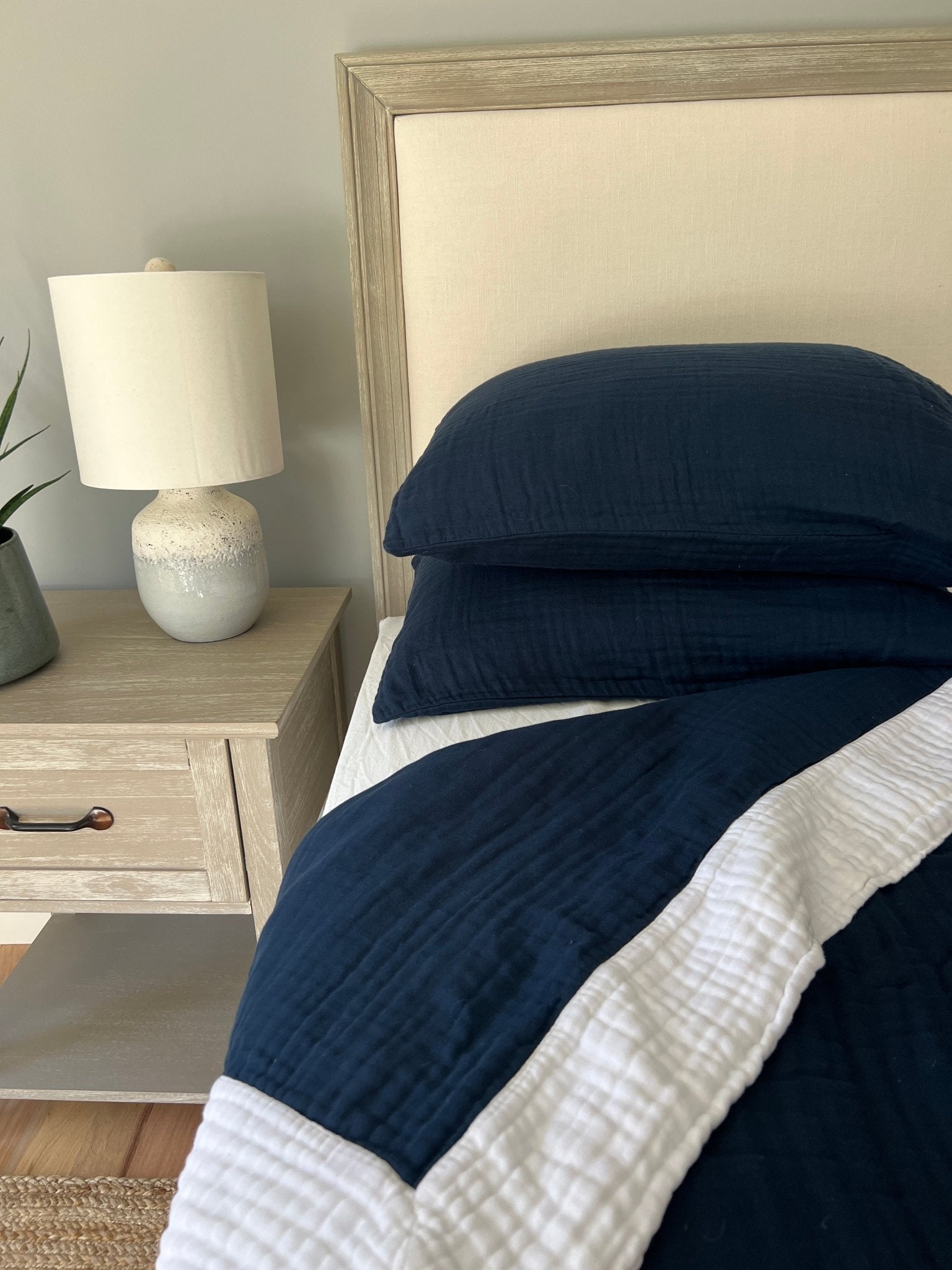 Navy and Snow All-Season Organic Muslin Queen Blanket Adult Organic Cotton Muslin Blanket Gray Heron