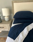 Navy and Snow All-Season Organic Muslin Queen Blanket Adult Organic Cotton Muslin Blanket Gray Heron