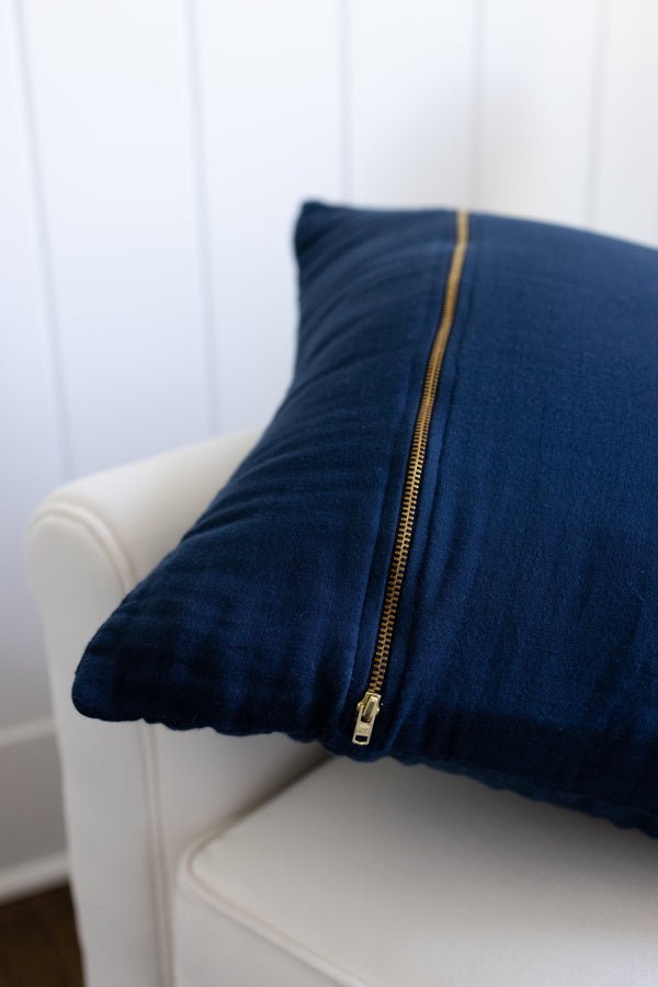 Navy Euro Pillow Cover with Brass Zipper European Throw Pillow Gray Heron