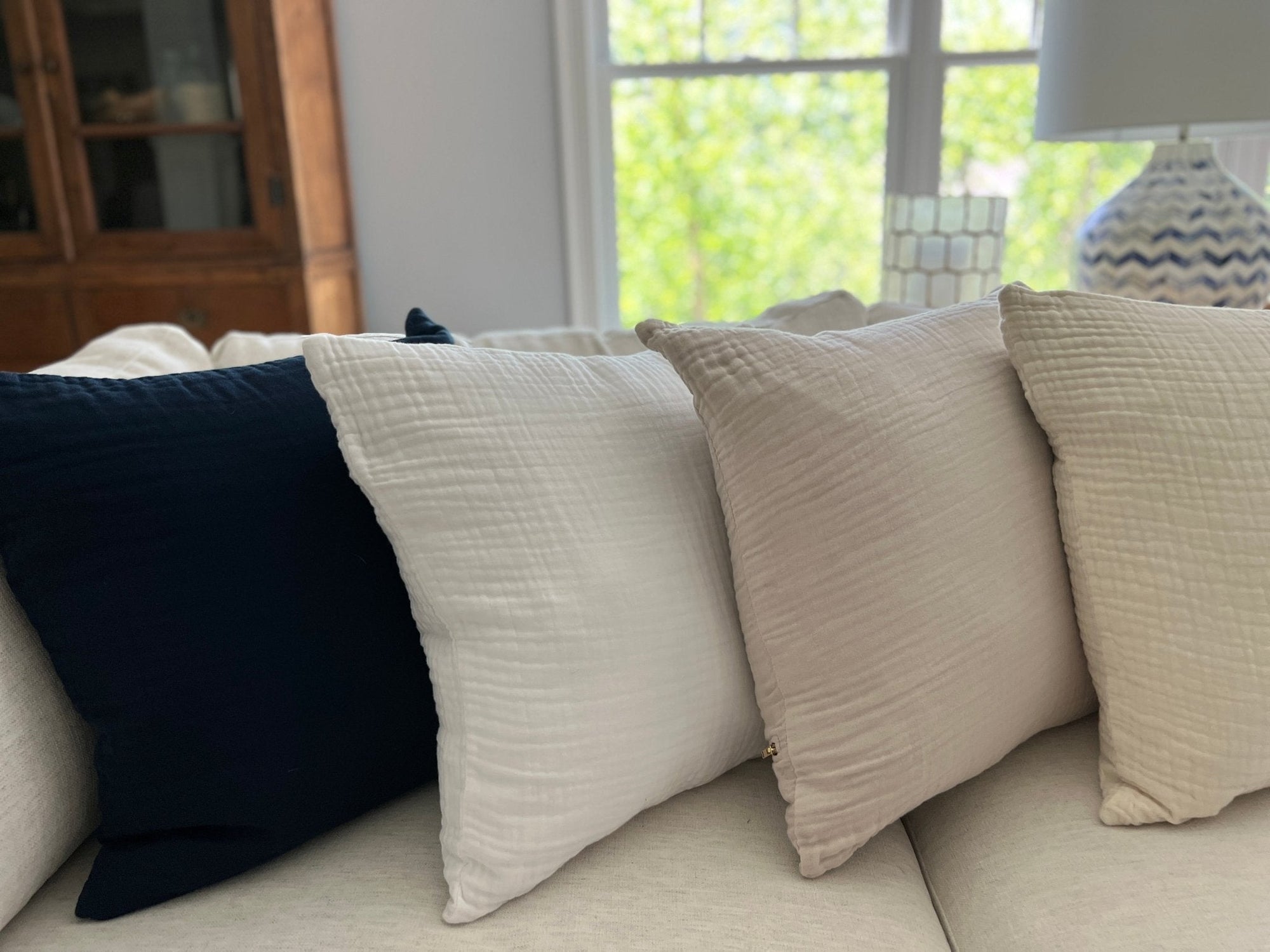 Navy Organic Muslin 22" Throw Pillowcase Organic Pillowcase Gray Heron