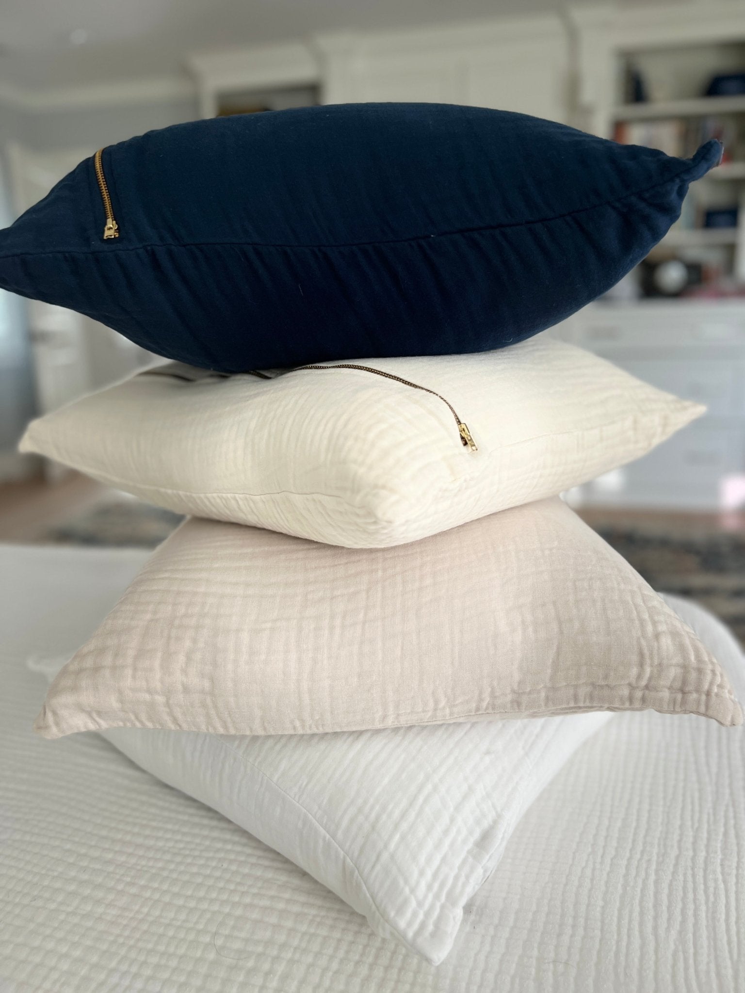 Navy Organic Muslin 22" Throw Pillowcase Organic Pillowcase Gray Heron