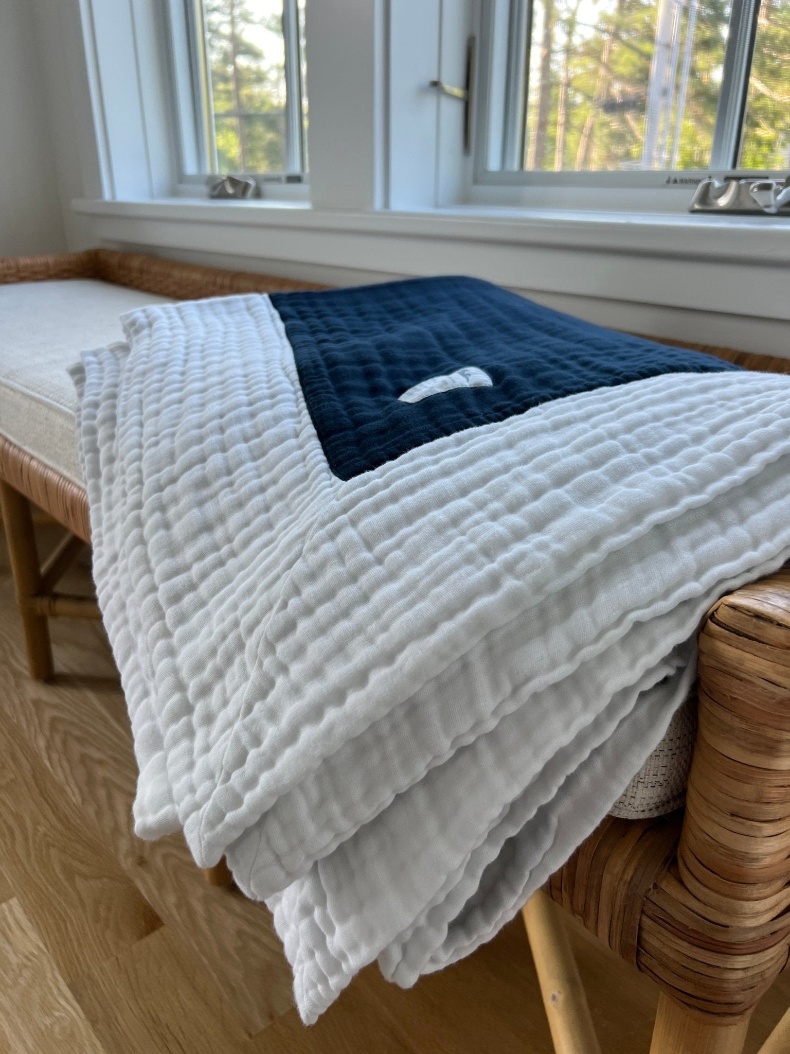 Navy & Snow All-Season Organic Muslin Throw Blanket Organic Cotton Muslin Blanket Gray Heron