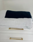 Navy & Snow All-Season Organic Muslin Throw Blanket Organic Cotton Muslin Blanket Gray Heron